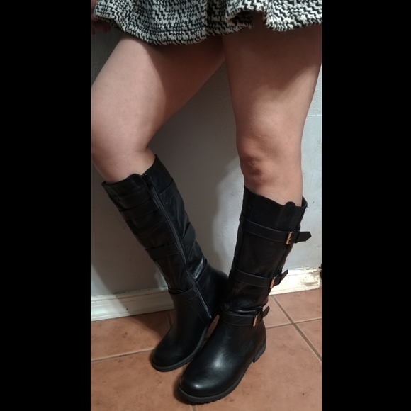 Alexa Buckle Knee High Motorcycle  Boots - Picture 5 of 9